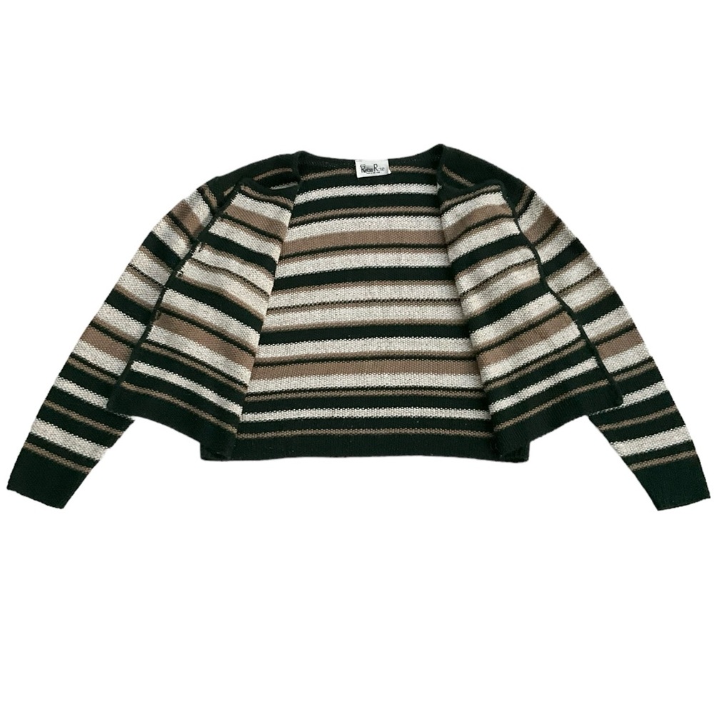 Vintage Reba Rose Boxy Striped Cardigan Sweater Earthy Coastal Cottageco… - Picture 8 of 16